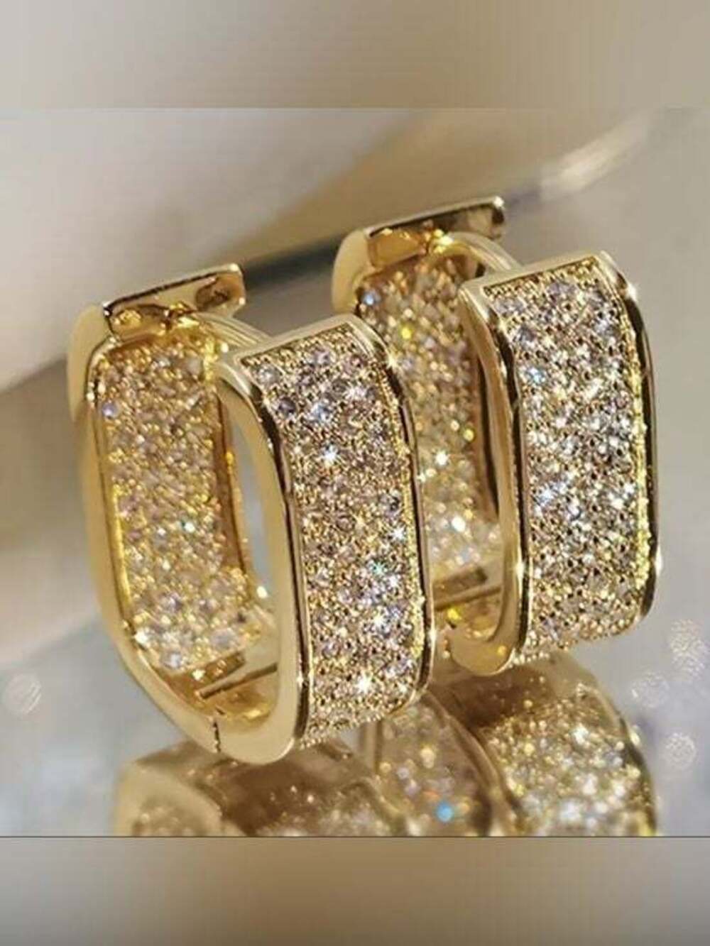 Classic Gold Pave Crystal Huggie Earrings - Picture 2 of 3